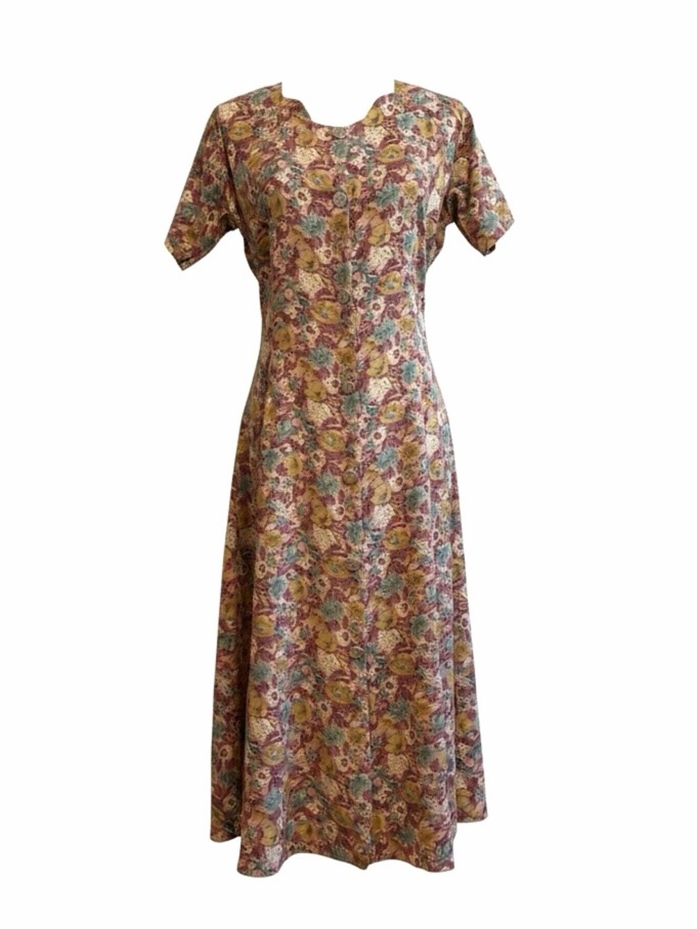 Vintage | Muted Floral Button Front Garden Dress